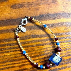 Murano Blue and Gold Bracelet with Intricate Beadwork